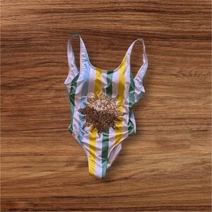 Judith March Striped One Piece - Green, Yellow, White with magestic bright sun m